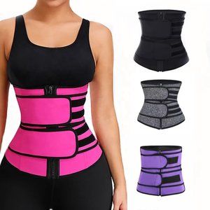 Women Sauna Corset Waist Trainer Sweat Belt Tummy Control Yoga Body Shaper-Black